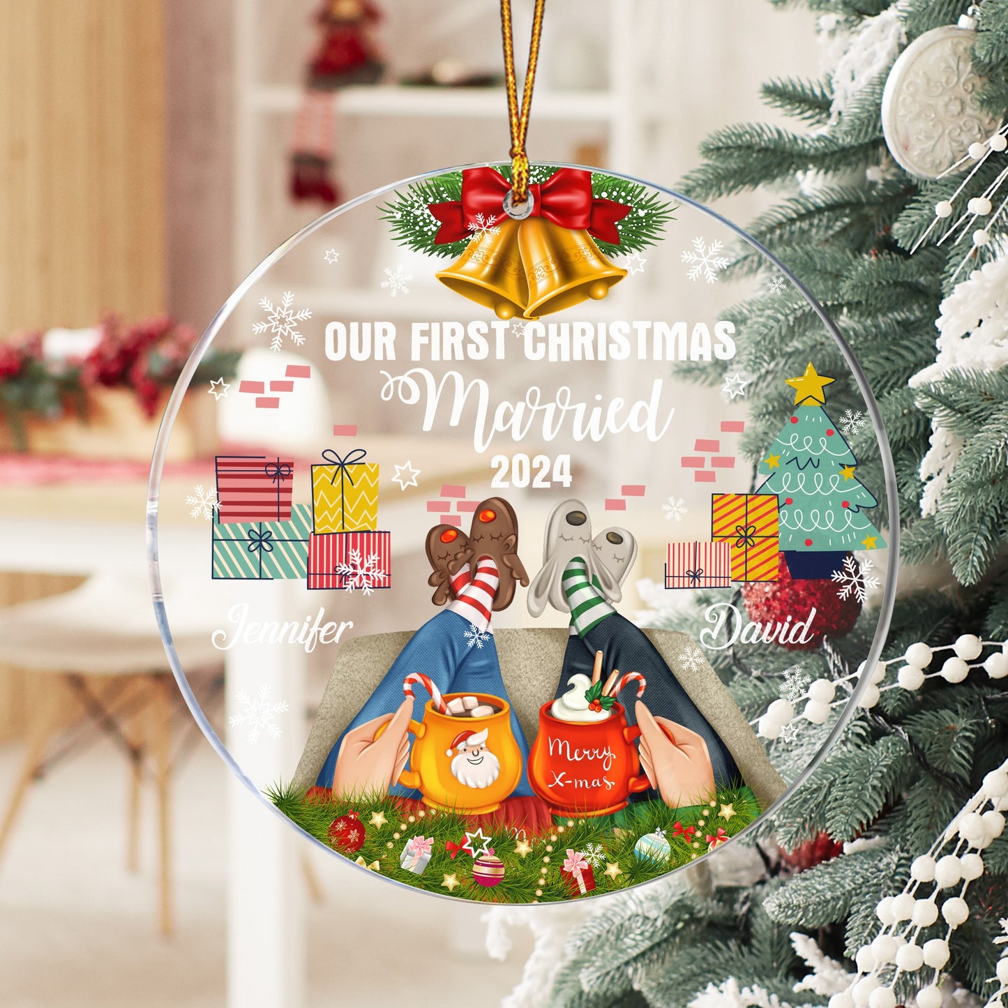 Personalized Married Couple Our First Christmas Married Circle Acrylic Ornament