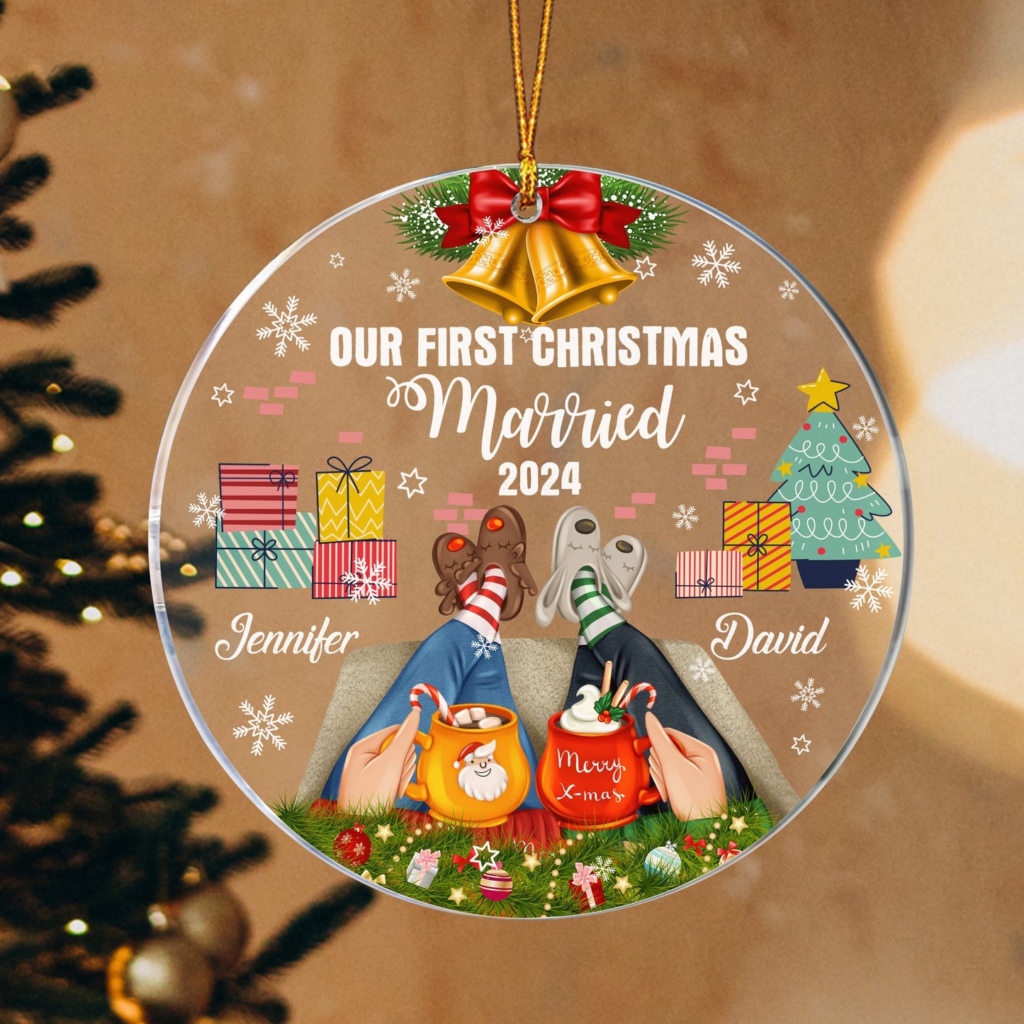 Personalized Married Couple Our First Christmas Married Circle Acrylic Ornament