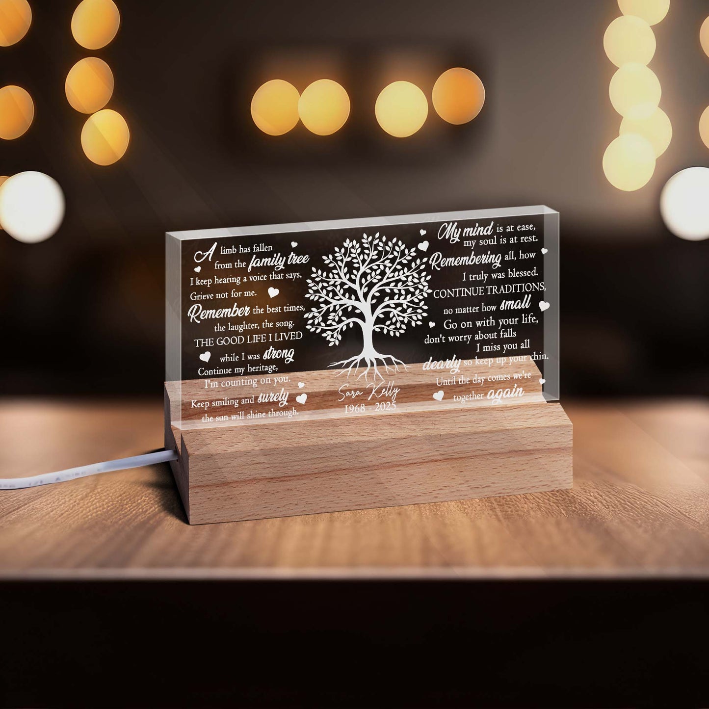 Personalized Memorial A Limb Has Fallen from the Family Tree Acrylic Plaque LED Light Night