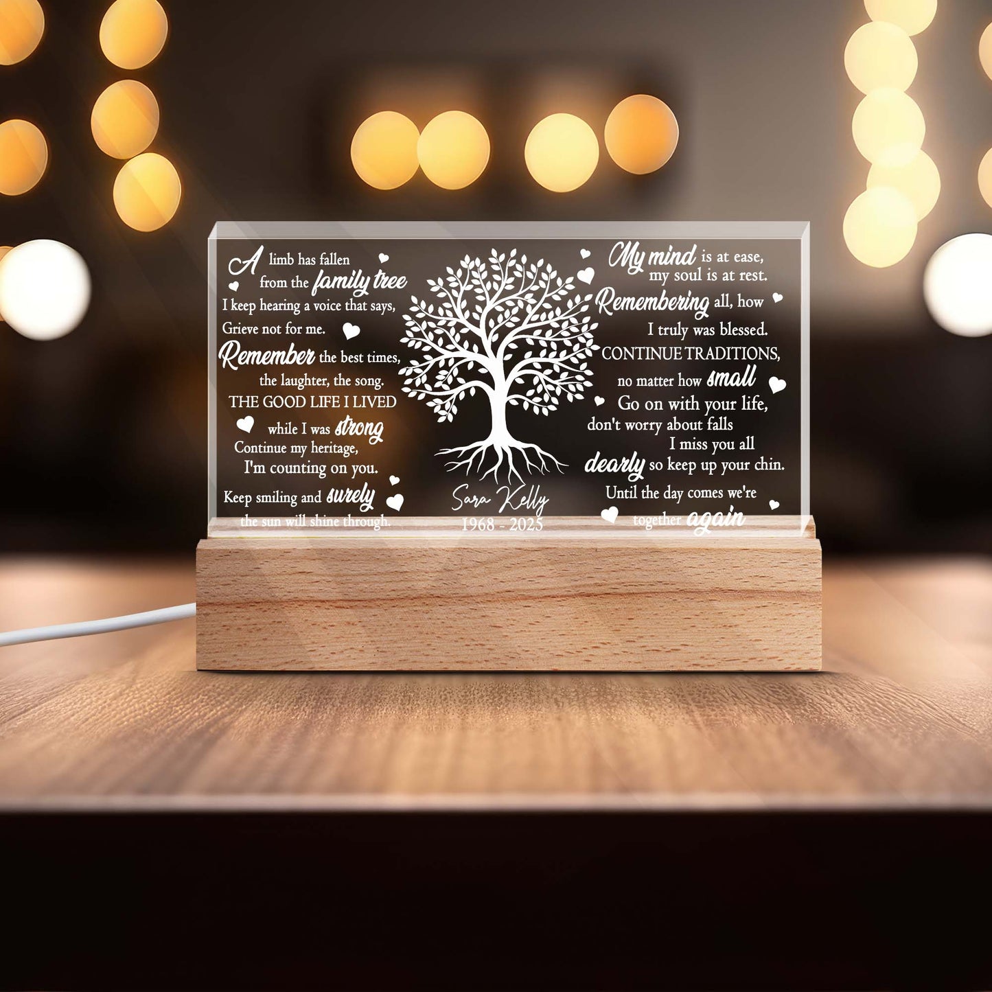 Personalized Memorial A Limb Has Fallen from the Family Tree Acrylic Plaque LED Light Night