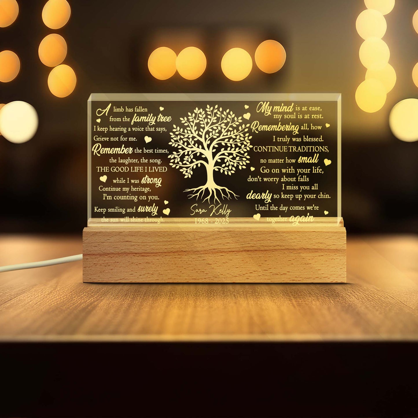 Personalized Memorial A Limb Has Fallen from the Family Tree Acrylic Plaque LED Light Night