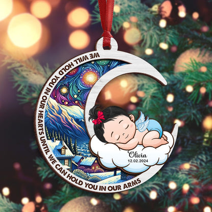 Personalized Memorial Baby Ornament, We Will hold you in our Hearts 2-Layer Wooden Ornament