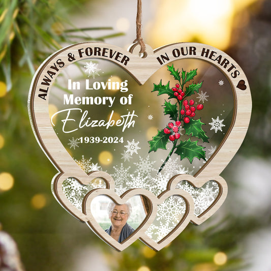 Personalized Memorial Flower Photo Always And Forever In Our Hearts 2 Layered Mix Ornament