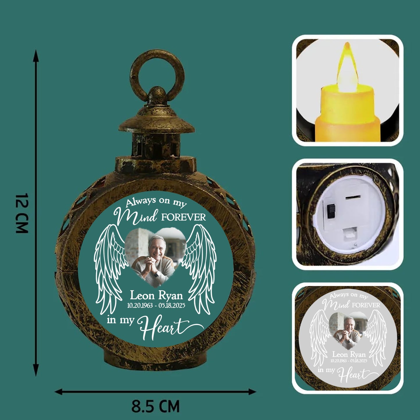 Personalized Memorial Photo Always On My Mind Forever In My Heart Candlelight Lantern Ornament