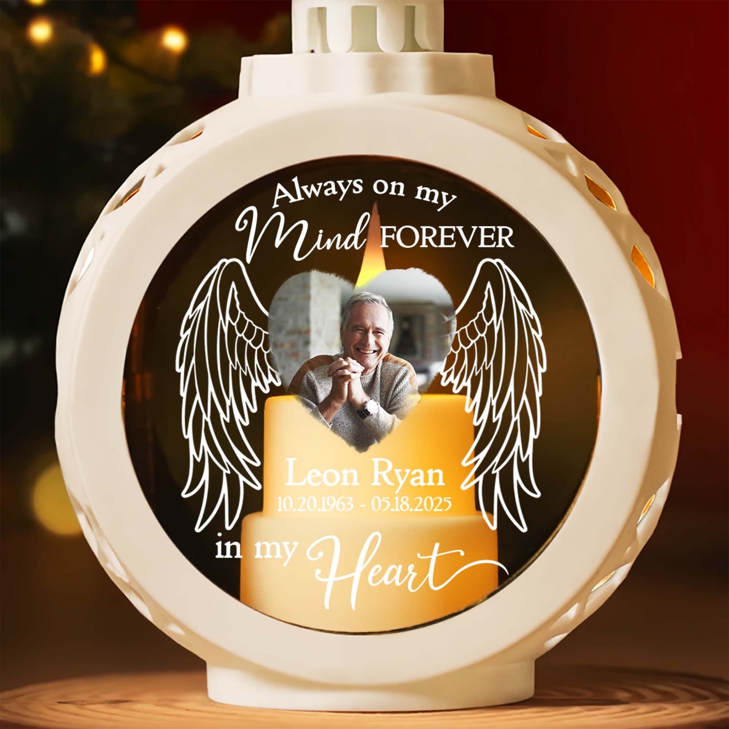 Personalized Memorial Photo Always On My Mind Forever In My Heart Candlelight Lantern Ornament
