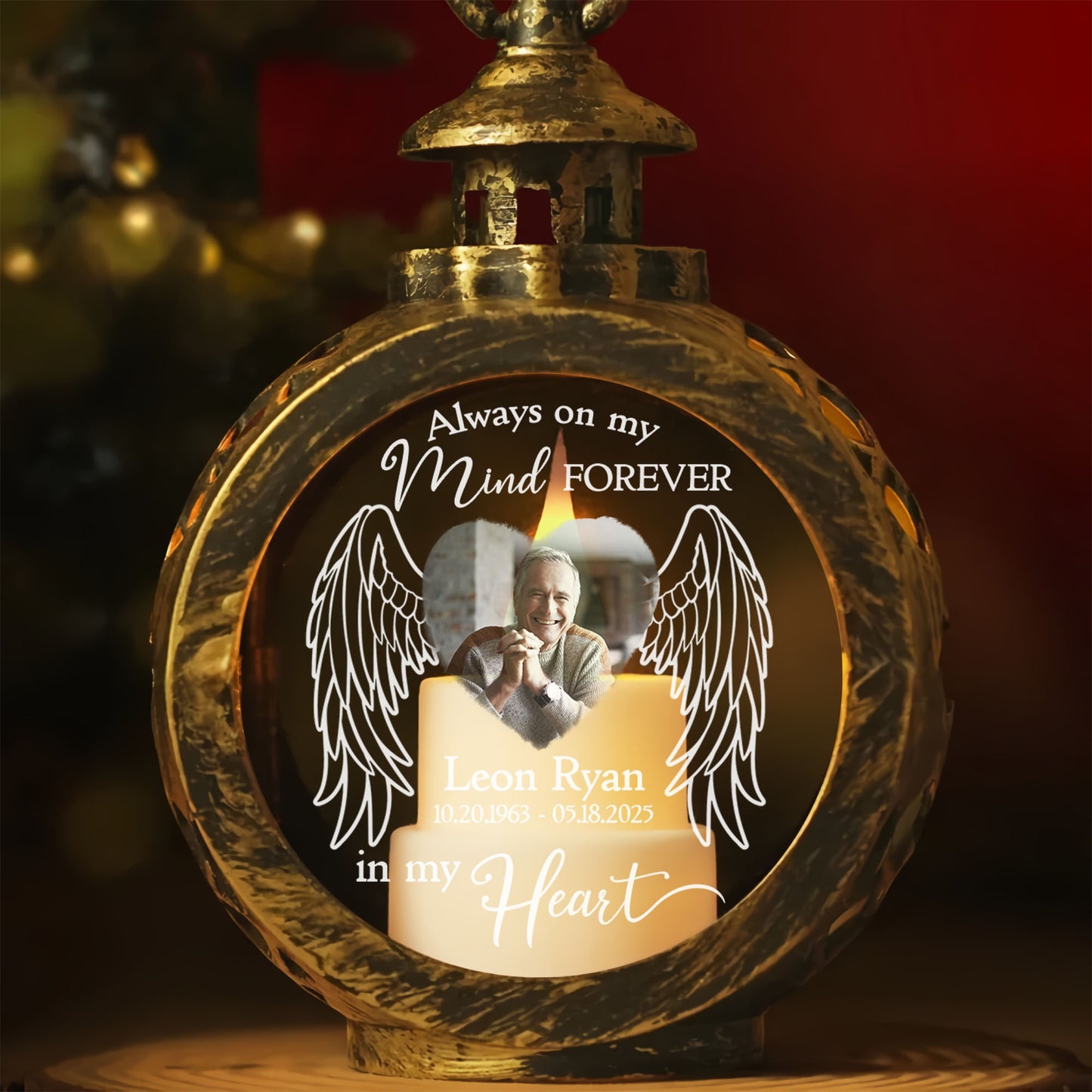 Personalized Memorial Photo Always On My Mind Forever In My Heart Candlelight Lantern Ornament