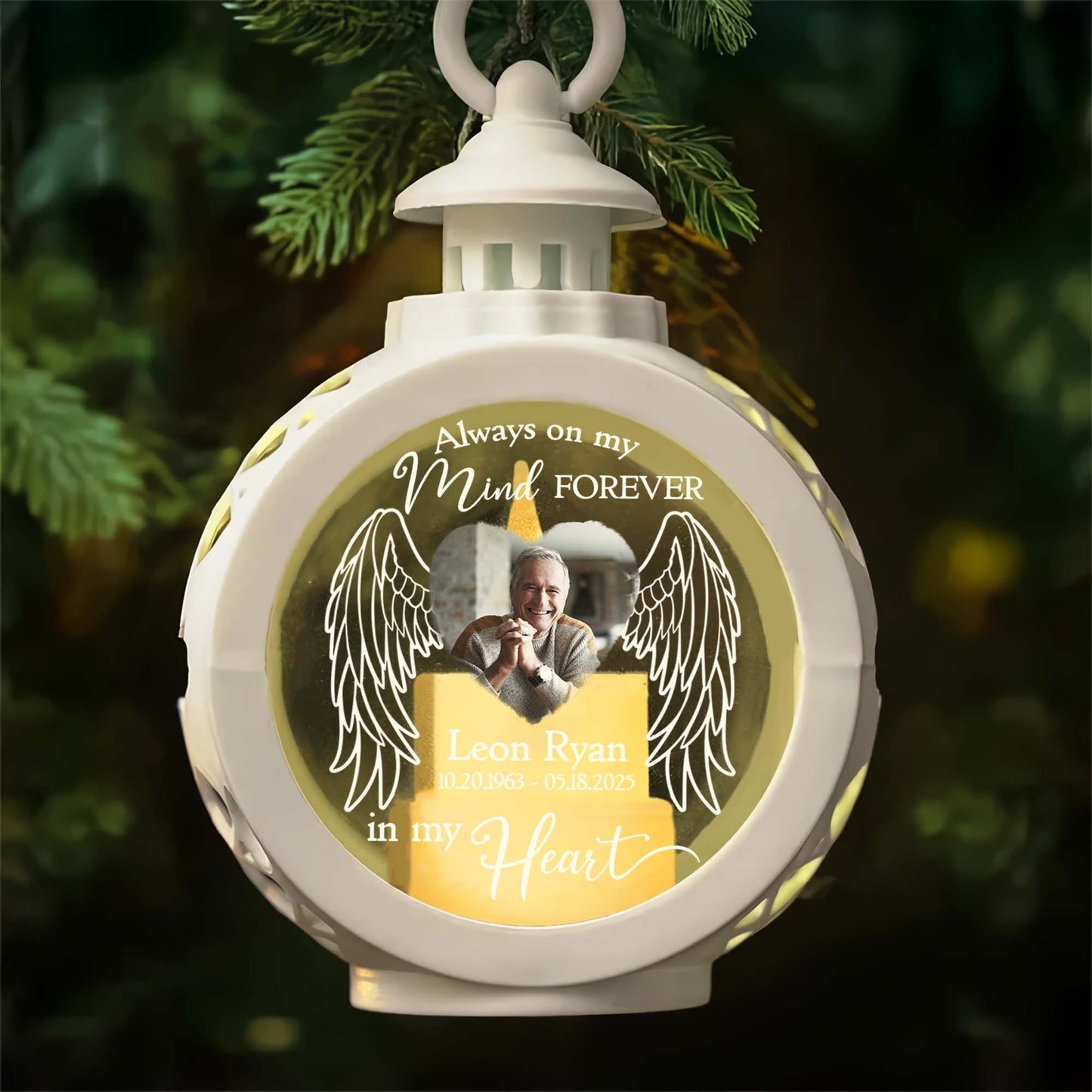 Personalized Memorial Photo Always On My Mind Forever In My Heart Candlelight Lantern Ornament