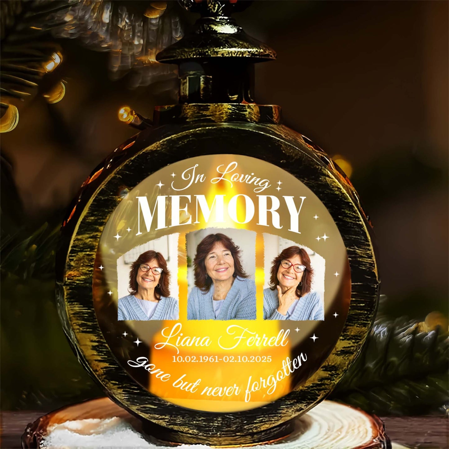 Personalized Memorial Photo In Loving Memory Gone But Never Forgotten Candlelight Lantern Ornament