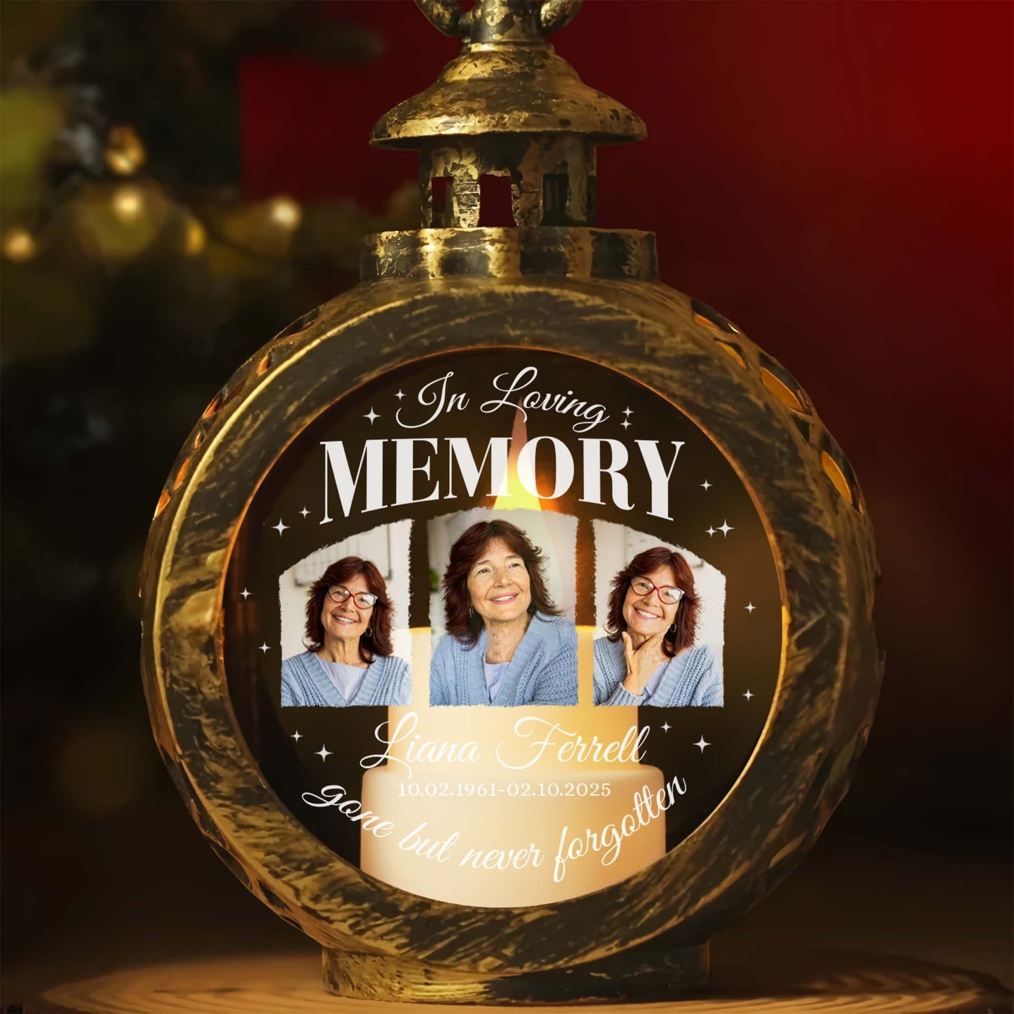 Personalized Memorial Photo In Loving Memory Gone But Never Forgotten Candlelight Lantern Ornament