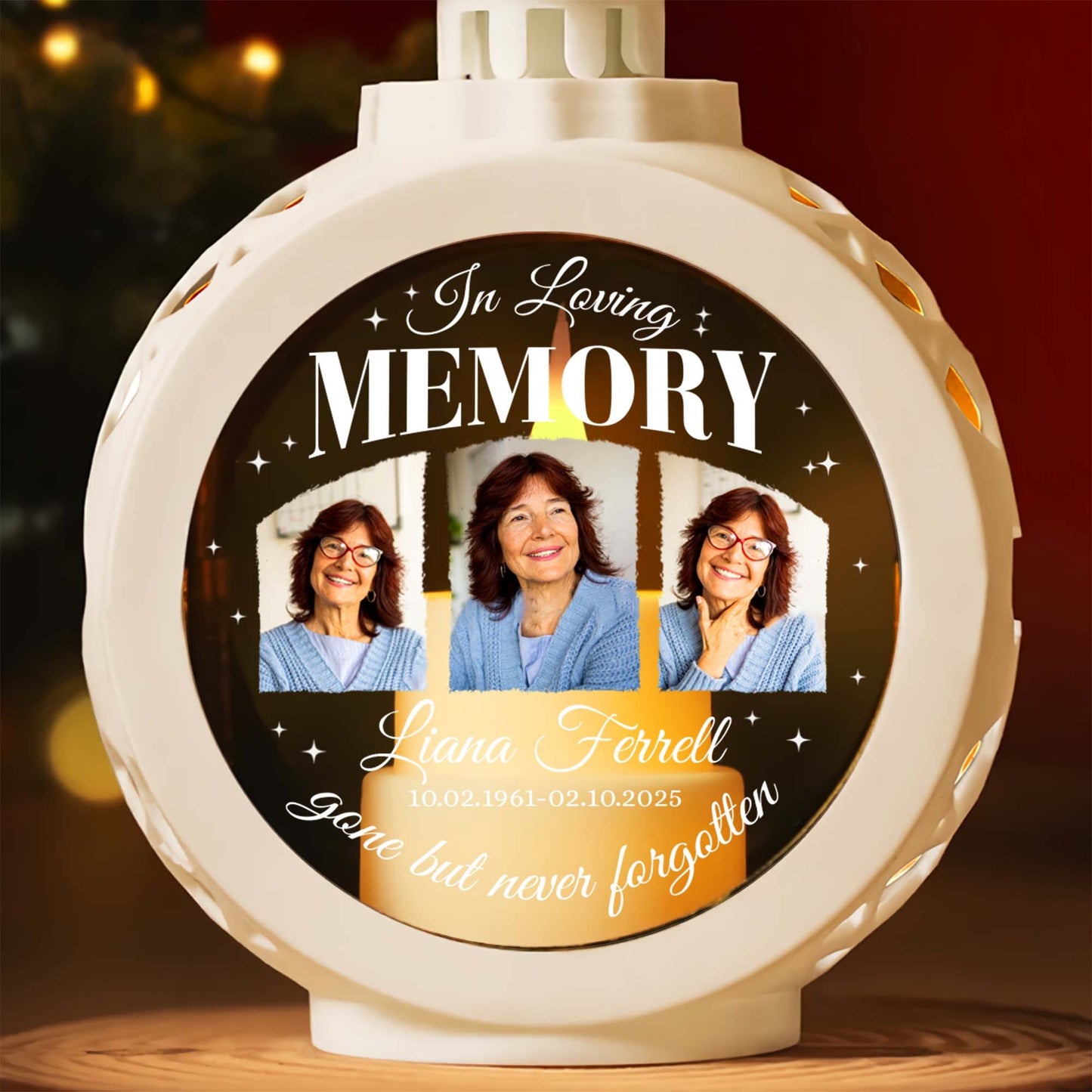 Personalized Memorial Photo In Loving Memory Gone But Never Forgotten Candlelight Lantern Ornament
