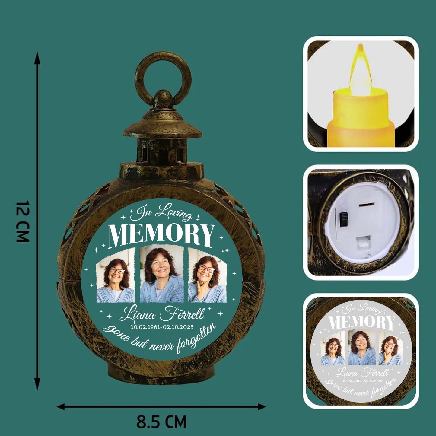 Personalized Memorial Photo In Loving Memory Gone But Never Forgotten Candlelight Lantern Ornament