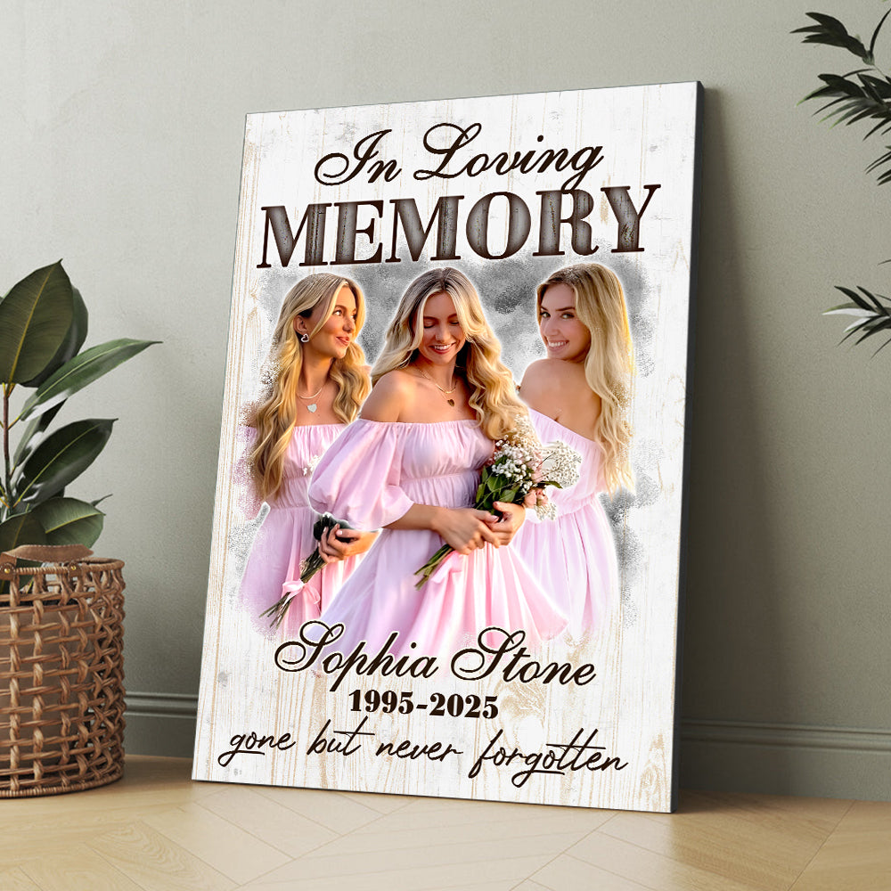 Personalized Memorial Photo In Loving Memory Gone but Never Forgotten Poster Canvas