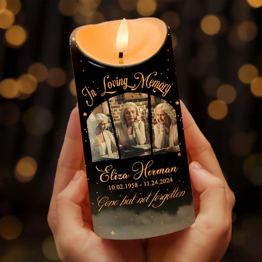 Personalized Memorial Photo In Loving Memory Gone but Never Forgotten Led Candle