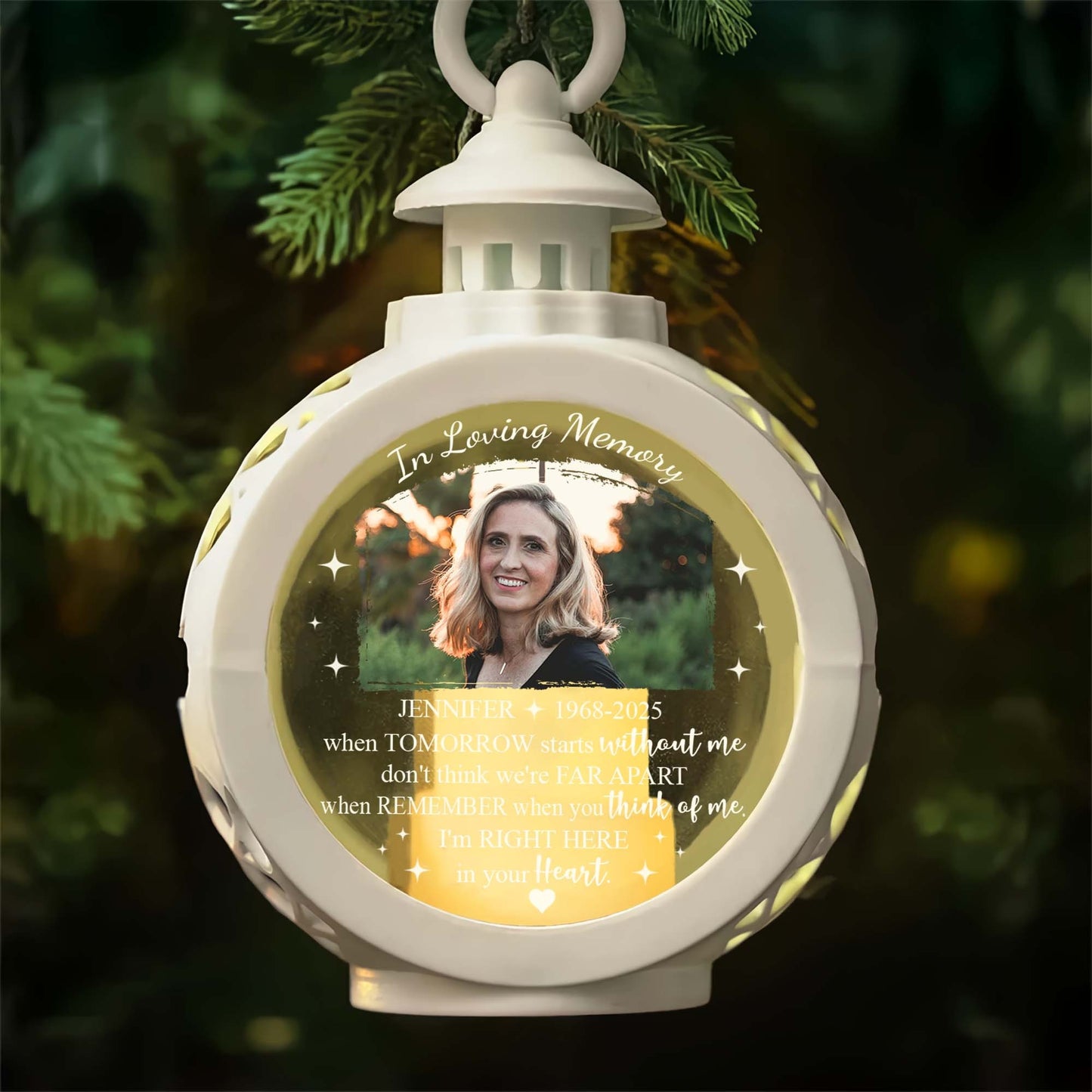 Personalized Memorial Photo In Loving Memory When Tomorrow Starts Without Me Candlelight Lantern Ornament