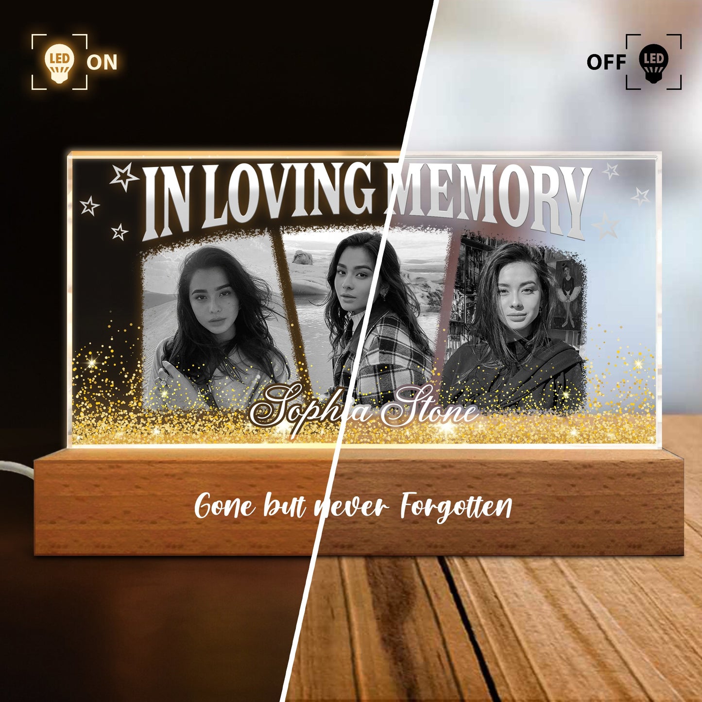 Personalized Memorial Photo In Loving Memory Gone but Never Forgotten Acrylic Plaque LED Light Night