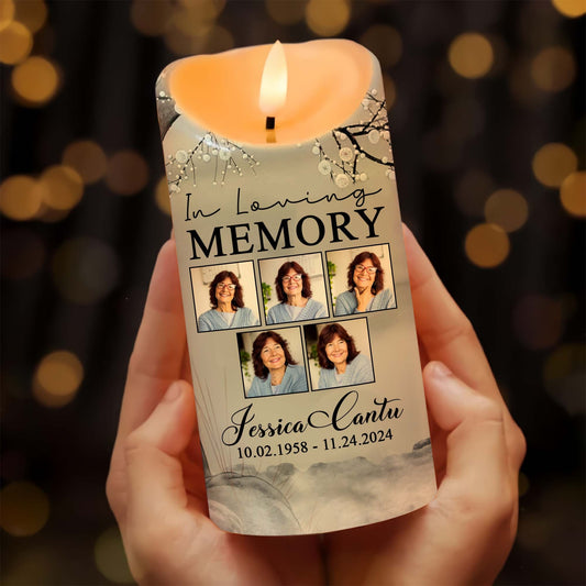 Personalized Memorial Photo In Loving Memory, Sympathy Gift for Loss of a Loved One Led Candle