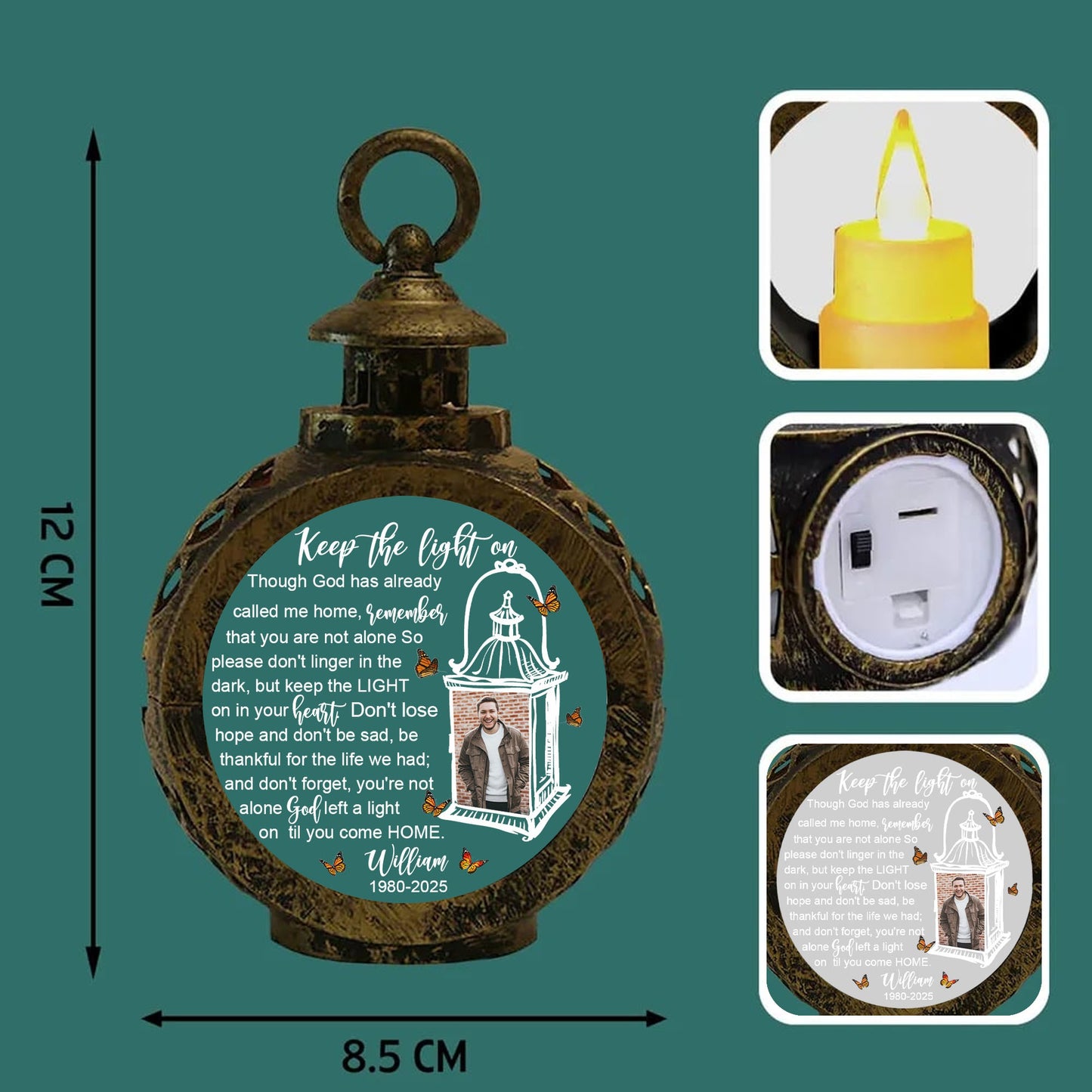 Personalized Memorial Photo Keep The Light On Though God Has Already Called Me Home Candlelight Lantern Ornament