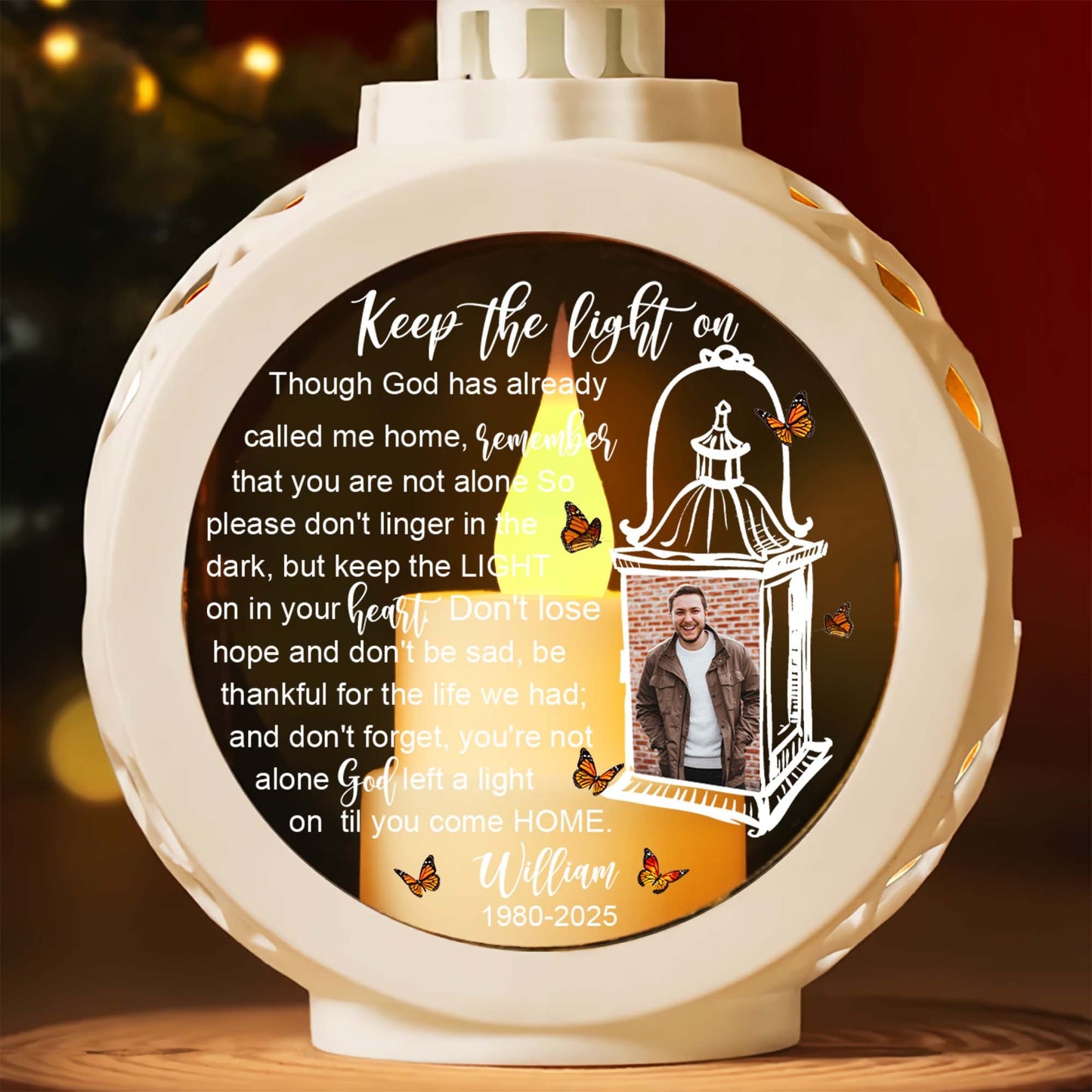 Personalized Memorial Photo Keep The Light On Though God Has Already Called Me Home Candlelight Lantern Ornament