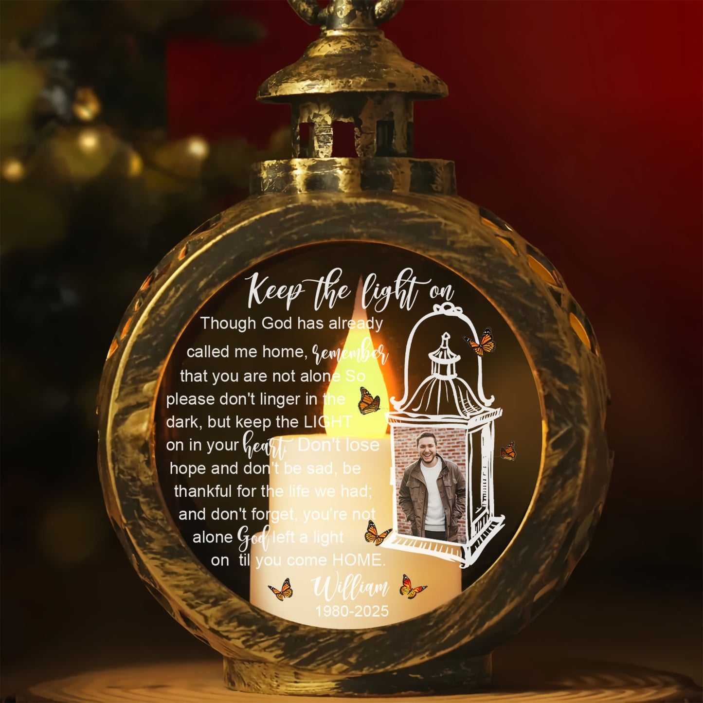 Personalized Memorial Photo Keep The Light On Though God Has Already Called Me Home Candlelight Lantern Ornament
