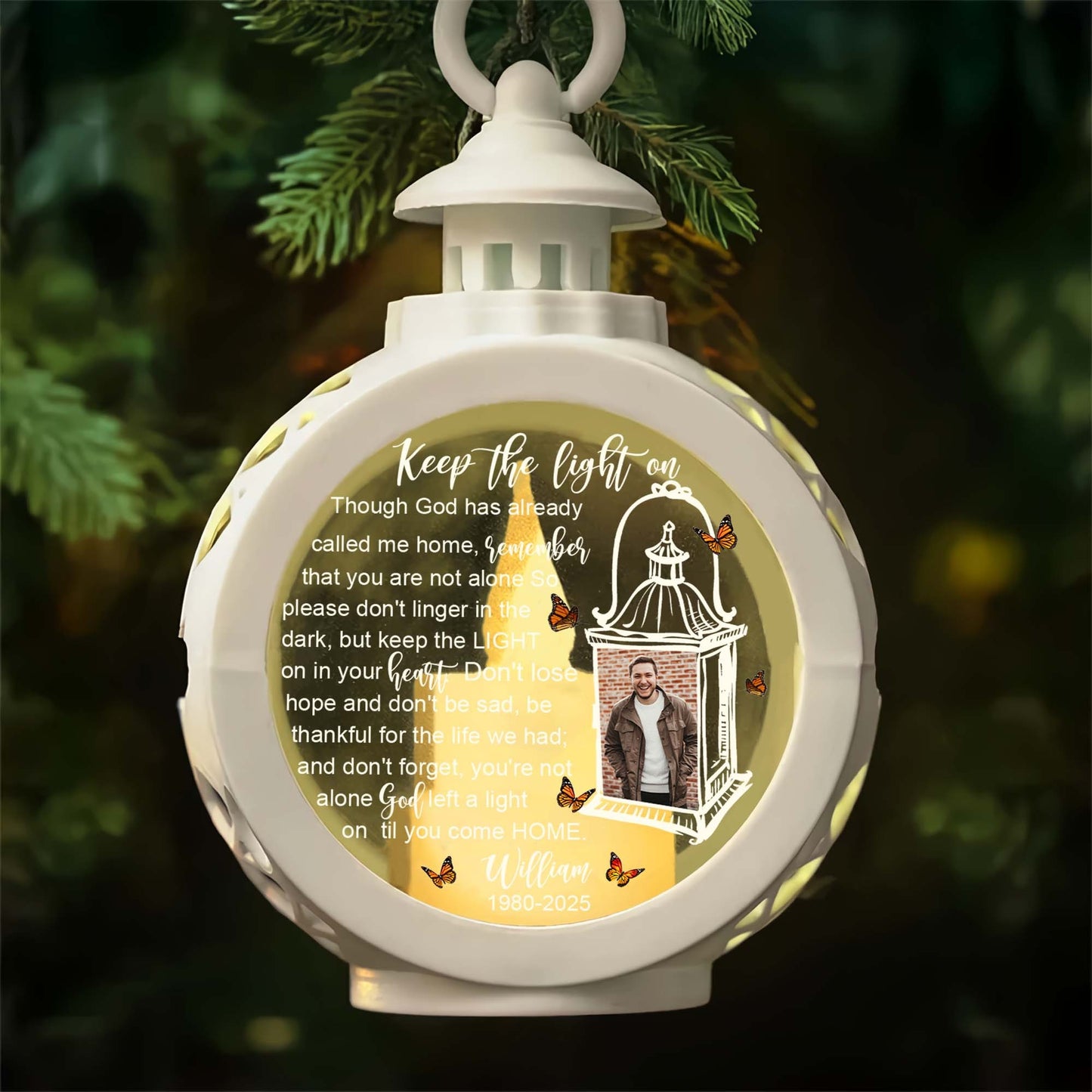 Personalized Memorial Photo Keep The Light On Though God Has Already Called Me Home Candlelight Lantern Ornament