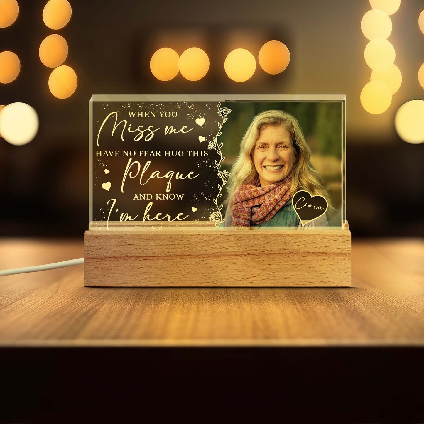 Personalized Memorial Photo Miss Me Have No Fear Hug This Plaque Acrylic Plaque Led Light Night