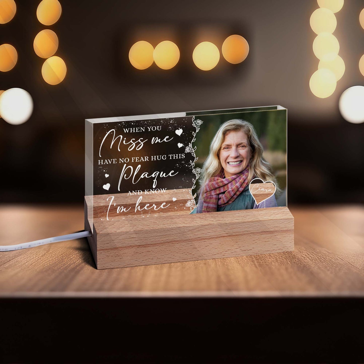 Personalized Memorial Photo Miss Me Have No Fear Hug This Plaque Acrylic Plaque Led Light Night