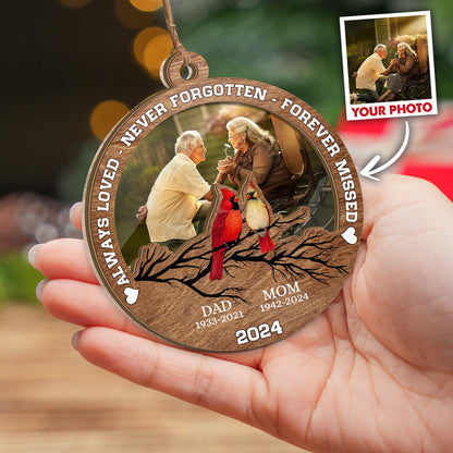 Personalized Memorial Photo Ornament, Loss of Loved Mom Dad Remembrance 2 Layered Mix Ornament