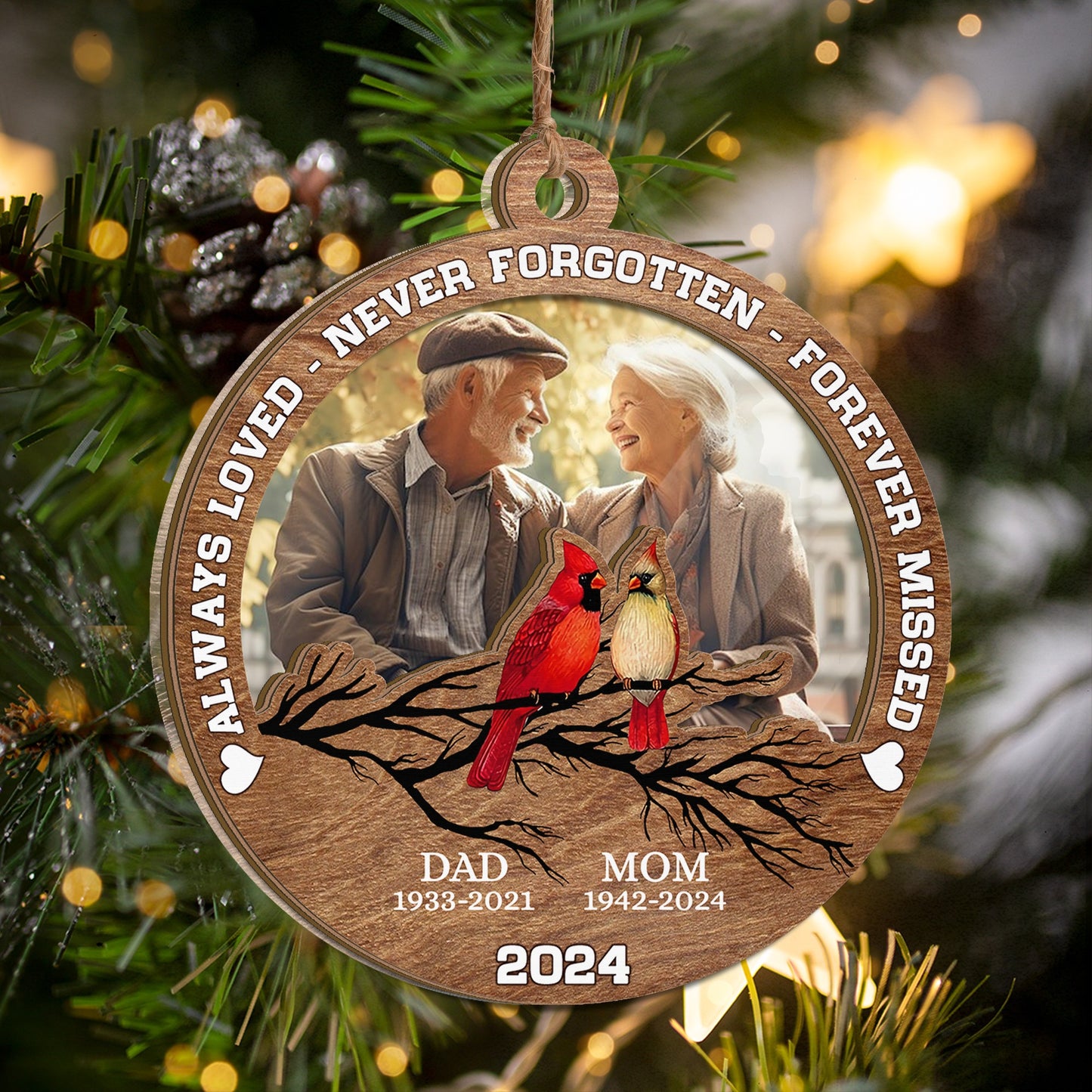 Personalized Memorial Photo Ornament, Loss of Loved Mom Dad Remembrance 2 Layered Mix Ornament