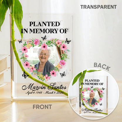 Personalized Memorial Photo Planted in Memory, In Loving Memory Gift Acrylic Book Vase