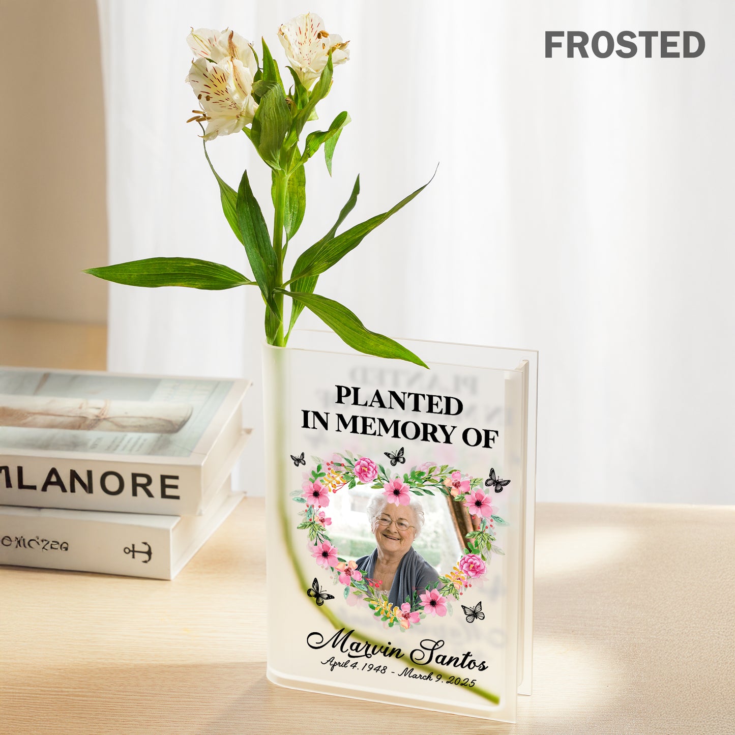 Personalized Memorial Photo Planted in Memory, In Loving Memory Gift Acrylic Book Vase