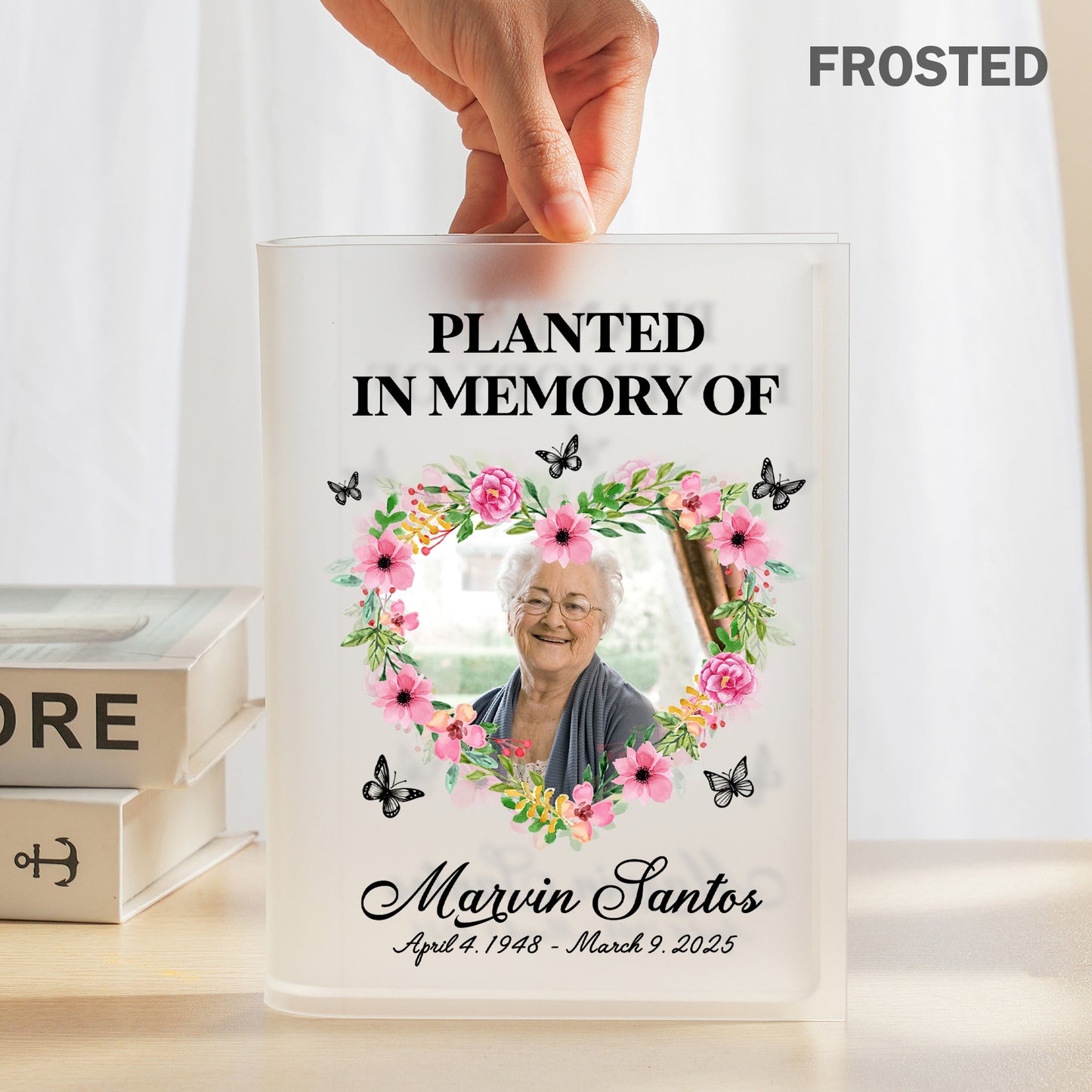 Personalized Memorial Photo Planted in Memory, In Loving Memory Gift Acrylic Book Vase