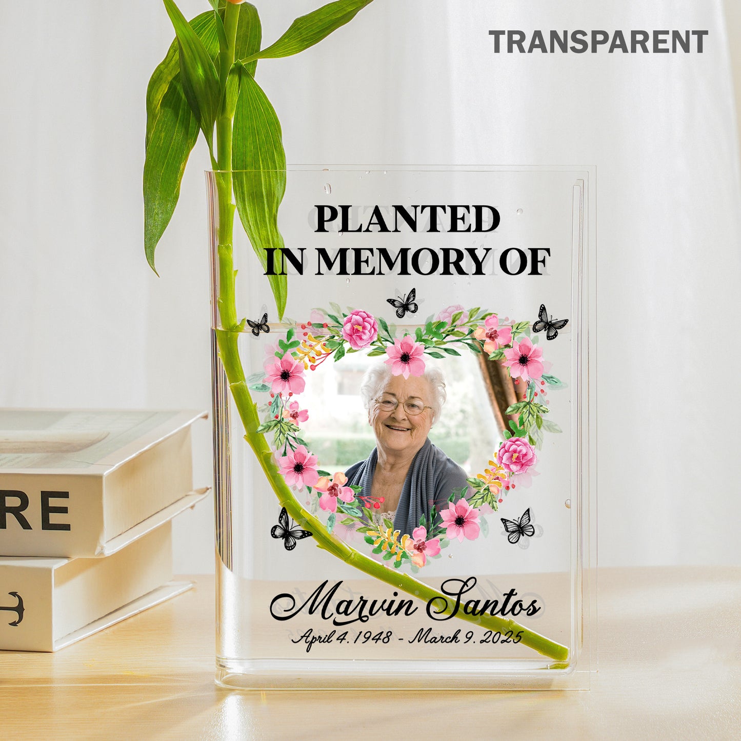Personalized Memorial Photo Planted in Memory, In Loving Memory Gift Acrylic Book Vase