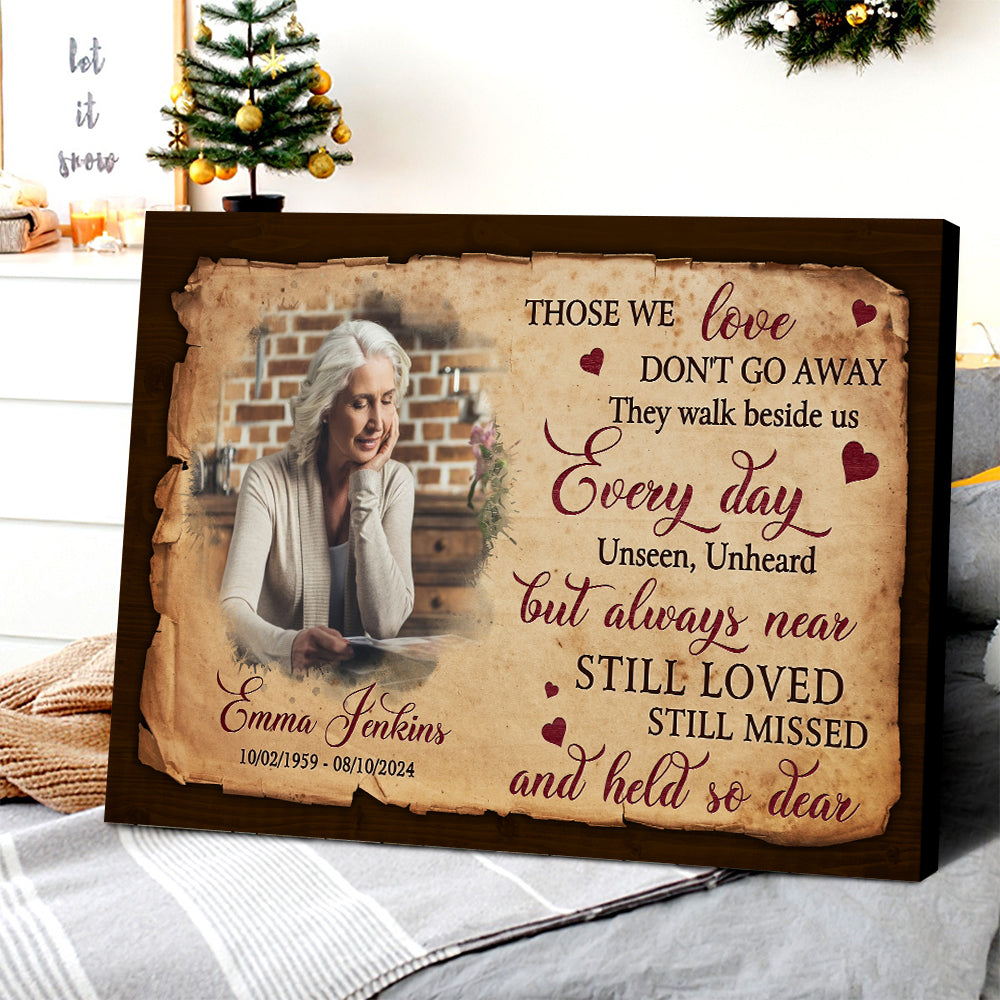 Personalized Memorial Photo Those We Love Don't Go Away They Walk Every Day Beside Us Poster Canvas