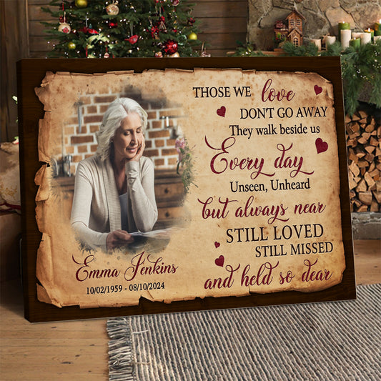 Personalized Memorial Photo Those We Love Don't Go Away They Walk Every Day Beside Us Poster Canvas