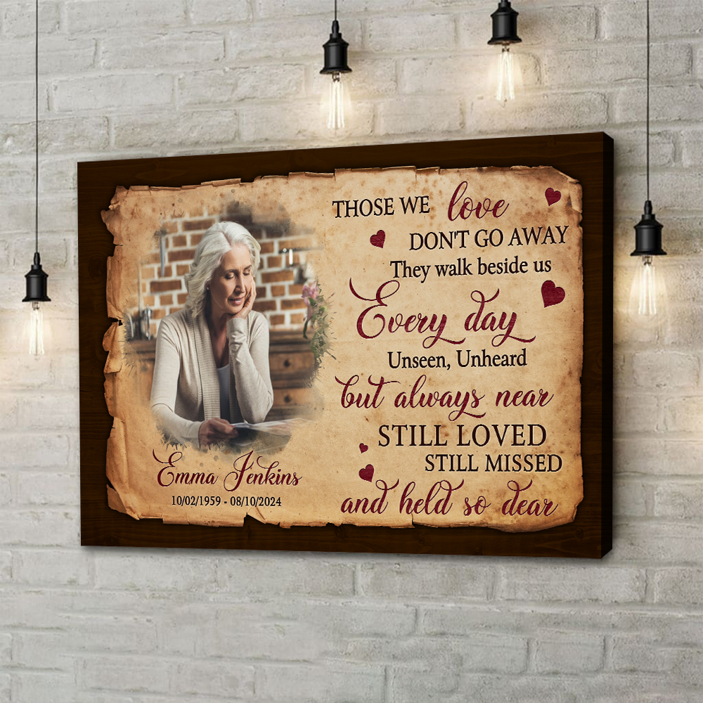 Personalized Memorial Photo Those We Love Don't Go Away They Walk Every Day Beside Us Poster Canvas