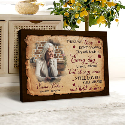 Personalized Memorial Photo Those We Love Don't Go Away They Walk Every Day Beside Us Poster Canvas