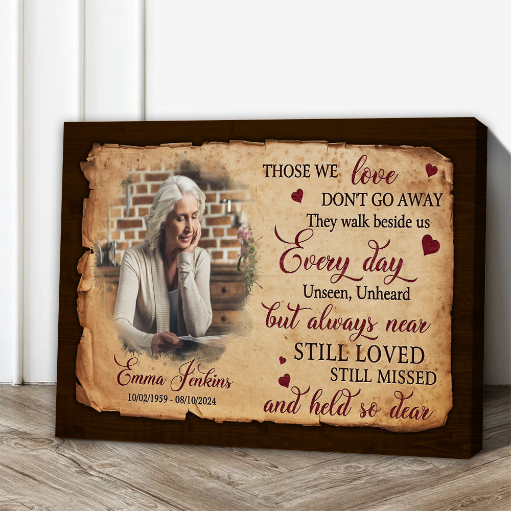 Personalized Memorial Photo Those We Love Don't Go Away They Walk Every Day Beside Us Poster Canvas