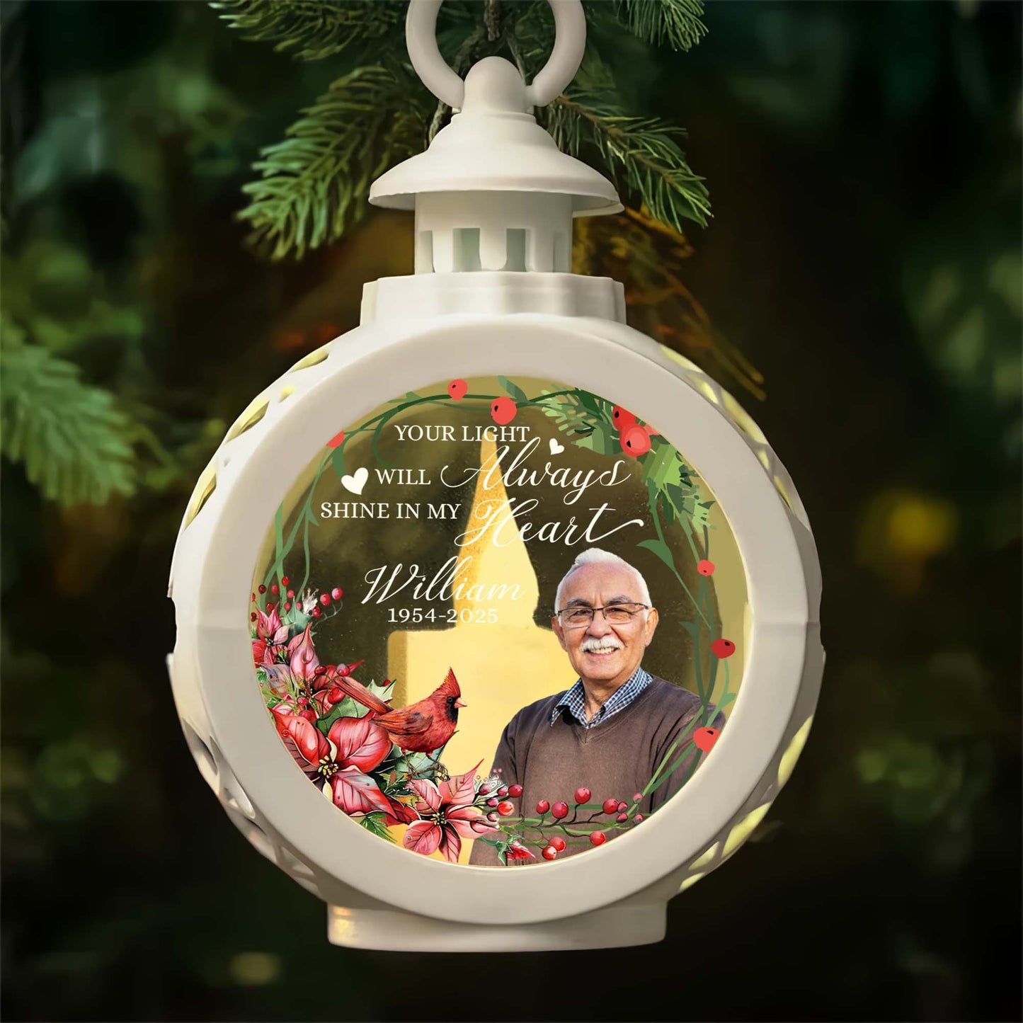 Personalized Memorial Photo Your Light Will Always Shine In My Heart Candlelight Lantern Ornament