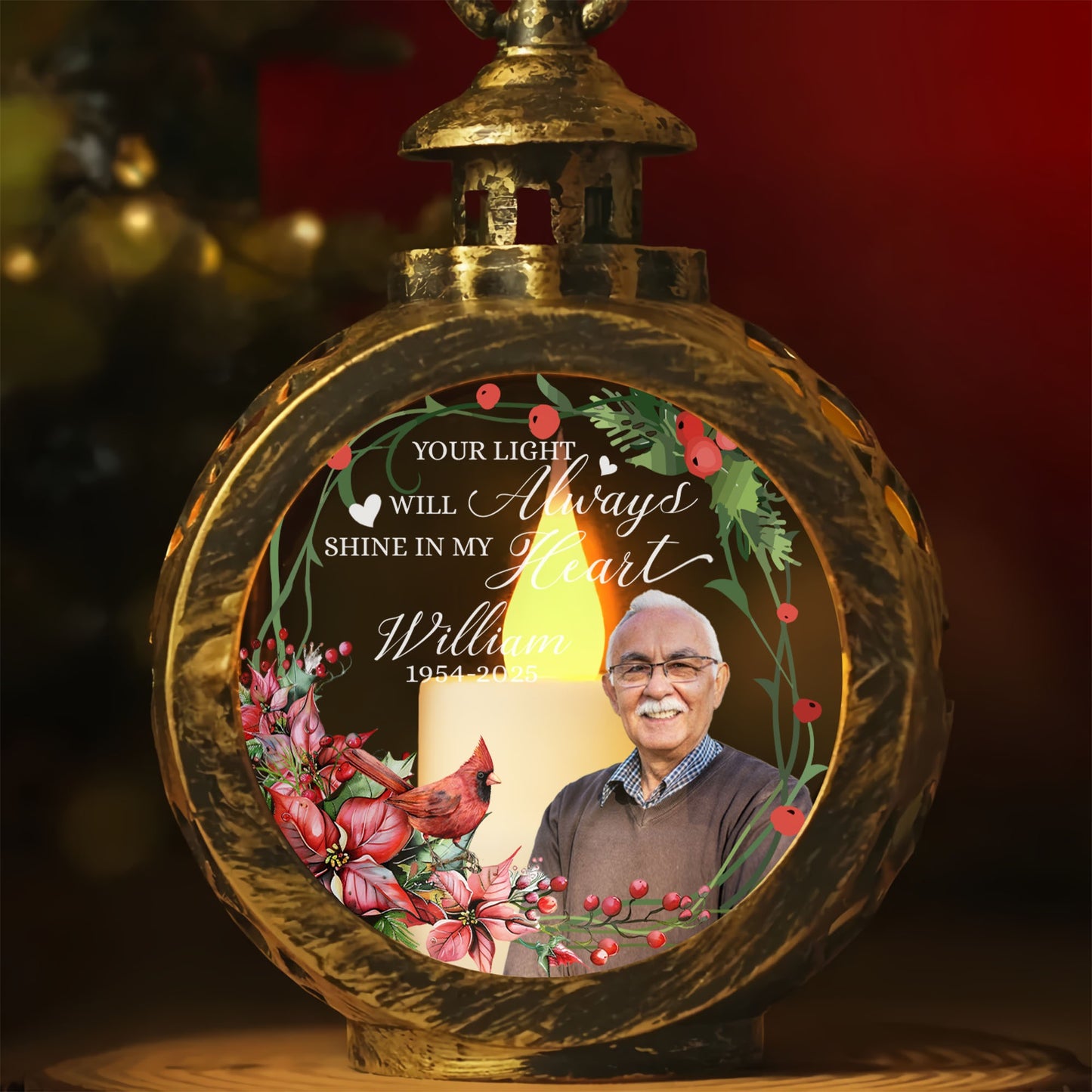 Personalized Memorial Photo Your Light Will Always Shine In My Heart Candlelight Lantern Ornament