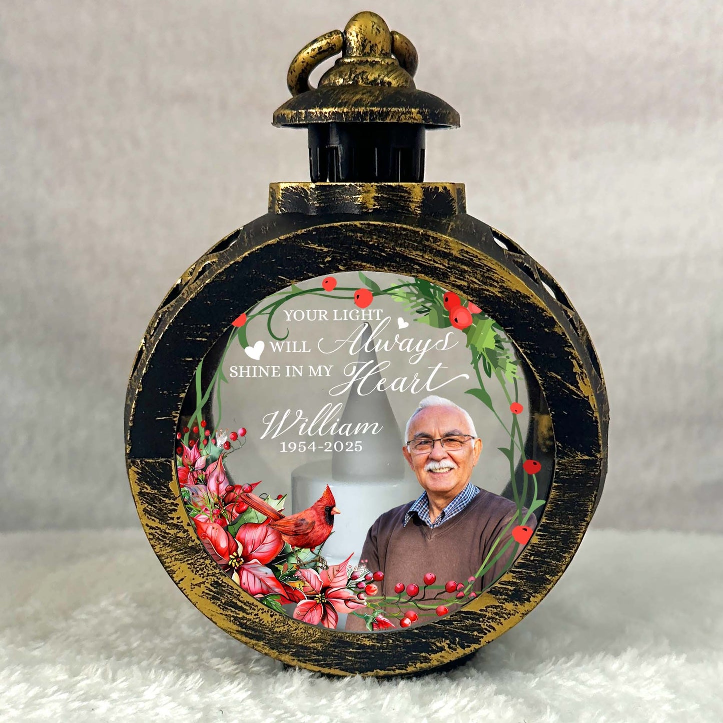 Personalized Memorial Photo Your Light Will Always Shine In My Heart Candlelight Lantern Ornament