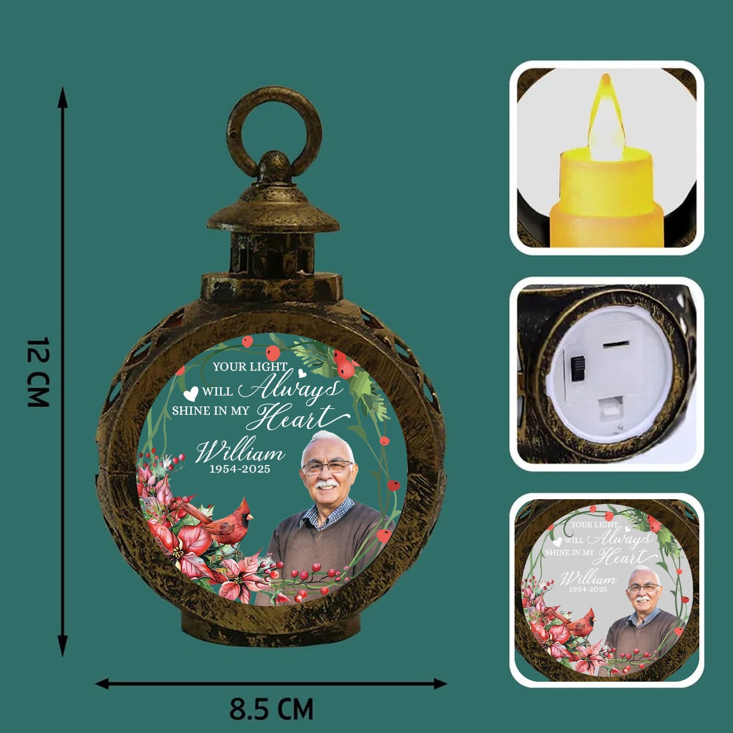 Personalized Memorial Photo Your Light Will Always Shine In My Heart Candlelight Lantern Ornament