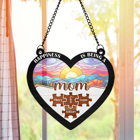 Personalized Mom And Children Piece Happiness Is Being A Mom Hanging Suncatcher Ornament