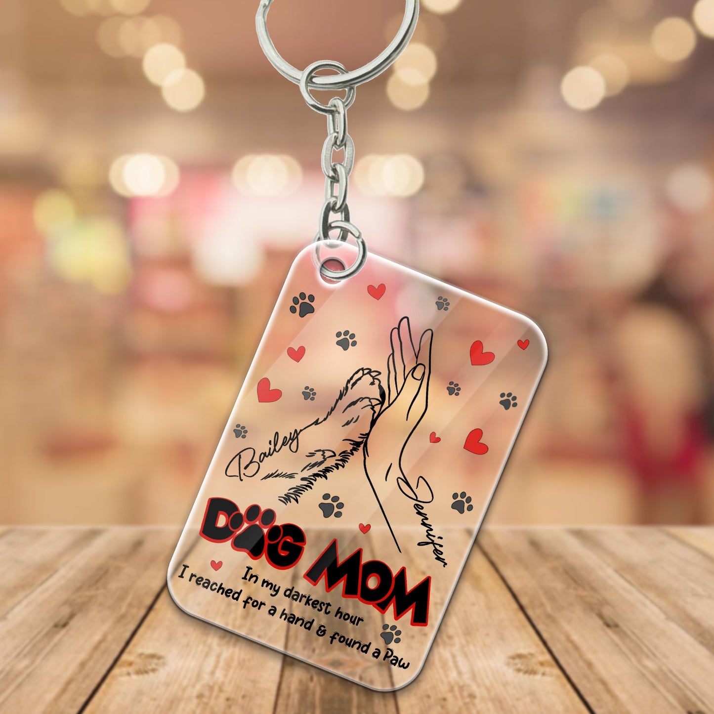 Personalized Mom And Dog High Five Hand In My Darkest Hour I Reached For A Hand And Found A Paw Acrylic Keychain