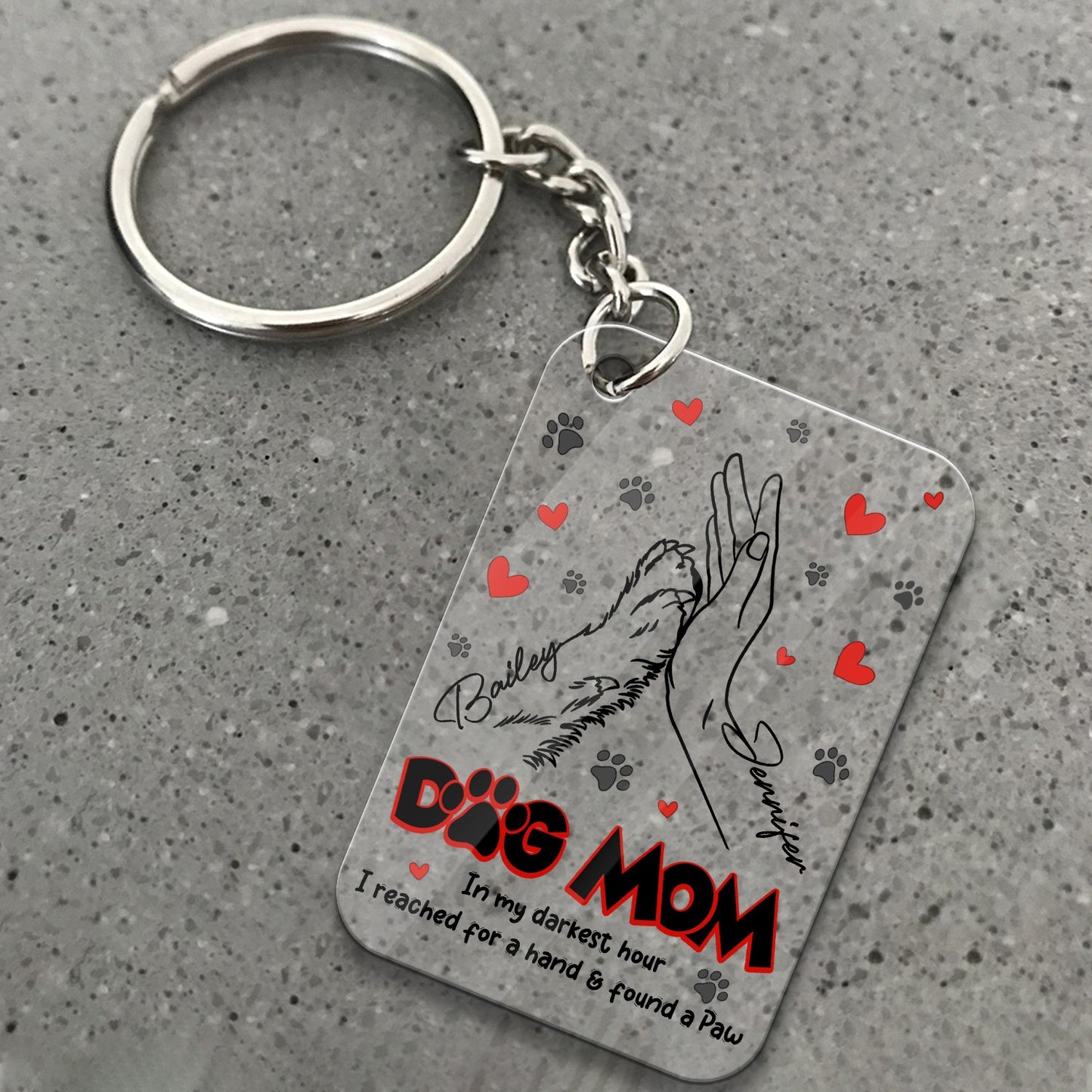 Personalized Mom And Dog High Five Hand In My Darkest Hour I Reached For A Hand And Found A Paw Acrylic Keychain