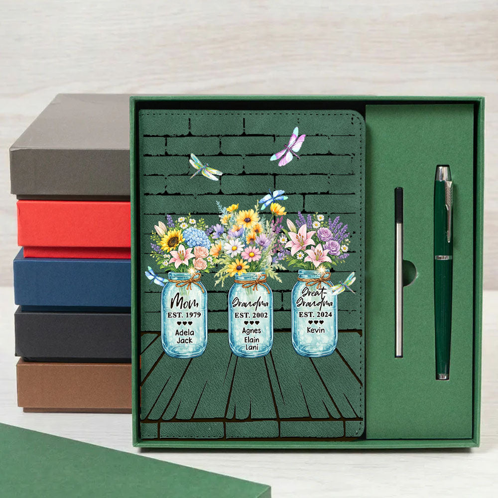 Personalized Mom Grandma And Great Grandma Flower Vase Notebook Set