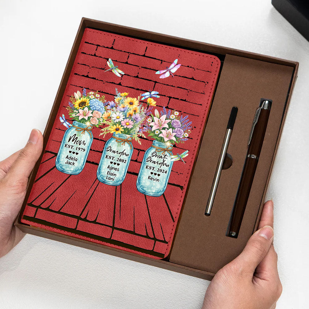 Personalized Mom Grandma And Great Grandma Flower Vase Notebook Set