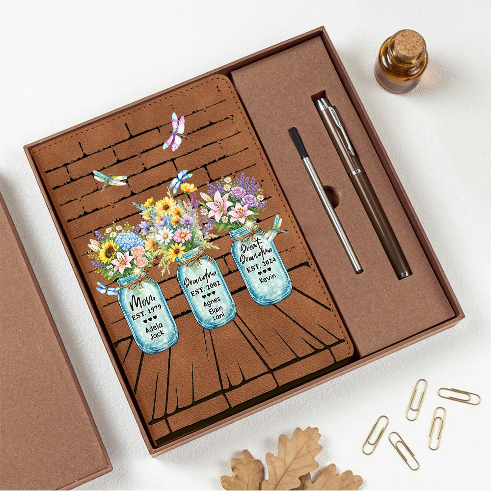 Personalized Mom Grandma And Great Grandma Flower Vase Notebook Set