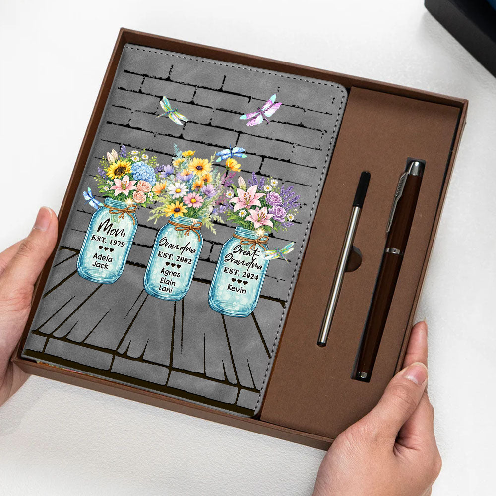 Personalized Mom Grandma And Great Grandma Flower Vase Notebook Set