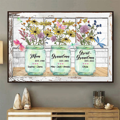 Personalized Mom Grandma And Great Grandma Flower Vase Poster Canvas