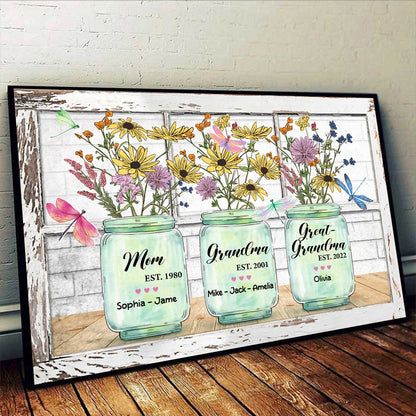 Personalized Mom Grandma And Great Grandma Flower Vase Poster Canvas